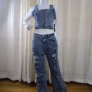 Stylish Blue Denim Women's Jeans Set